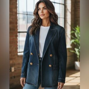 Balmain -  Dark Blue Denim Blazer with Gold Buttons